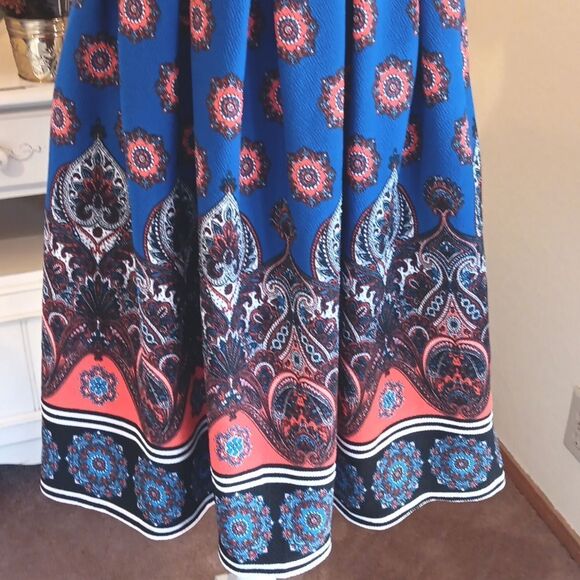 LuLaRoe Blue and Red Patterned Amelia Dress - Picture 3 of 11